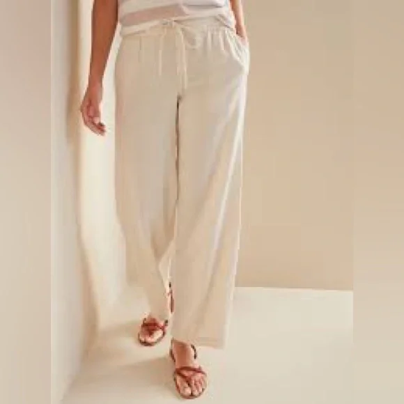 Old Navy Cream Wide-Leg linen blend pull on Pants Size Large - Picture 2 of 6
